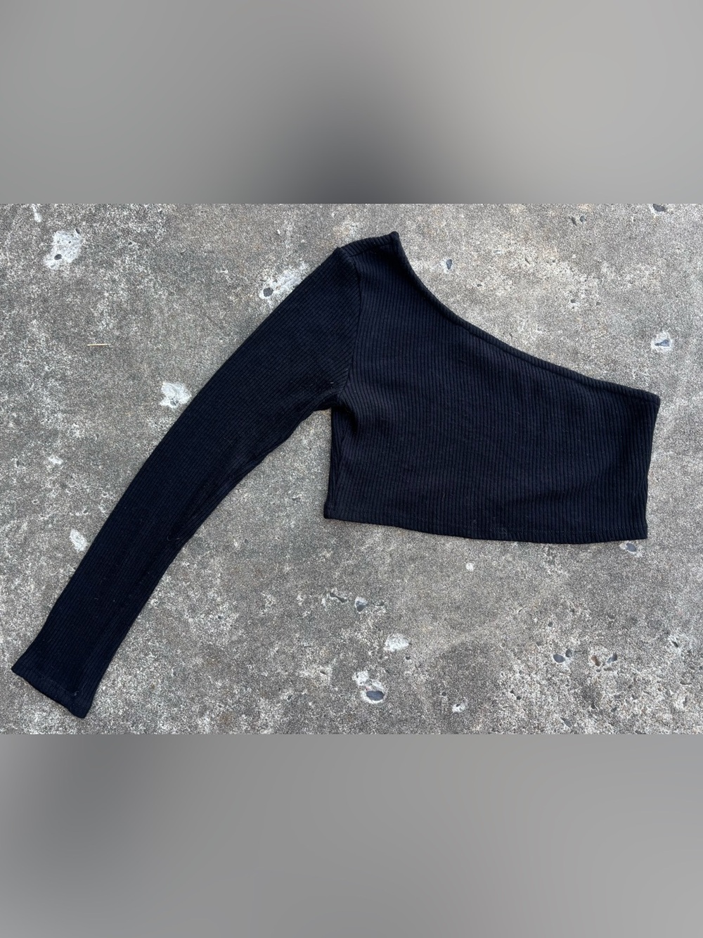 American Threads Black One-Arm Ribbed Crop Sweater